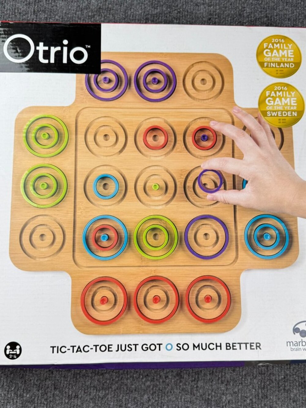 Otrio Marbles Brain Workshop Wooden Strategy Board Game Family Tic-Tac-Toe